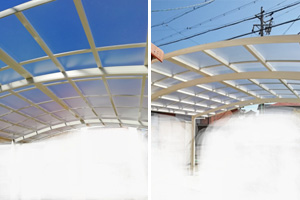レイナツインポートグラン 基本セット 51-60H ハイルーフ柱 屋根/ポリカーボネート板 奥行:5052mm×幅:5983mm 有効高:2355mm　柱4本　2台用
