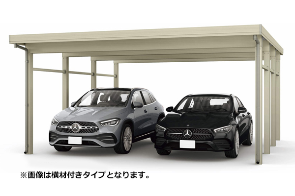 ジーポート Pro 6000タイプ 2.5台用  アルミカラー 奥行延長納まり  【柱8本仕様】  J55・12-48 H24 屋根/スチール折板 横材なし 奥行:6650mm×幅:4904mm 有効高:2355mm