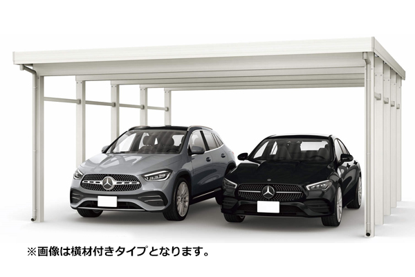 ジーポート Pro 6000タイプ 2.5台用  アルミカラー 奥行延長納まり  【柱10本仕様】  J55・12-48 H24 屋根/スチール折板 横材なし 奥行:6650mm×幅:4904mm 有効高:2355mm