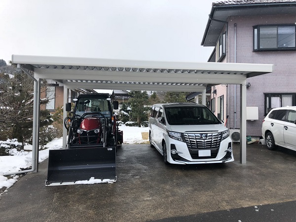 ジーポートneo 積雪100cm A 基本 60-60SAM セミハイルーフ 角柱 屋根/セッパンルーフ 横材なし 奥行:5966mm×幅:6111mm 有効高:2500mm　柱4本　2台用