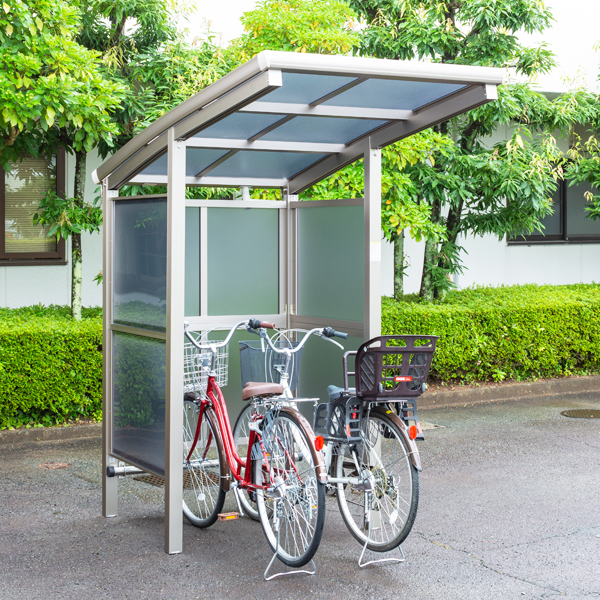 自転車スペース　背面2段パネル  間口18 標準柱 屋根/ポリカーボネート板 3台用 奥行:1840mm×幅:2100mm 有効高:1991mm